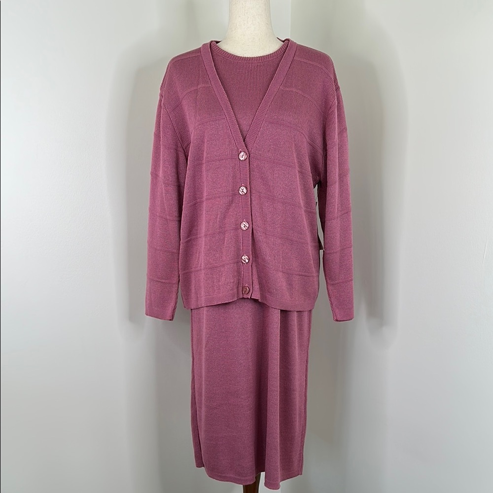 Vintage Carly Blake Pink Sweater Dress Cardigan 2 Piece Set NWT